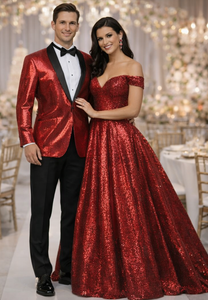 Shiny Sharkskin Metallic Scarlet Red Sequin Formal Sport coat Jacket