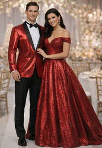 Shiny Sharkskin Metallic Scarlet Red Sequin Formal Sport coat Jacket