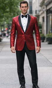 Shiny Sharkskin Metallic Scarlet Red Sequin Formal Sport coat Jacket