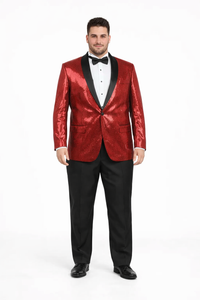 Shiny Sharkskin Metallic Scarlet Red Sequin Formal Sport coat Jacket