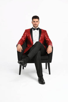 Shiny Sharkskin Metallic Scarlet Red Sequin Formal Sport coat Jacket