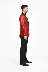 Shiny Sharkskin Metallic Scarlet Red Sequin Formal Sport coat Jacket