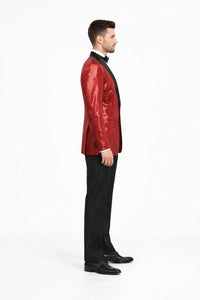 Shiny Sharkskin Metallic Scarlet Red Sequin Formal Sport coat Jacket