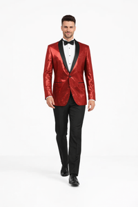 Shiny Sharkskin Metallic Scarlet Red Sequin Formal Sport coat Jacket
