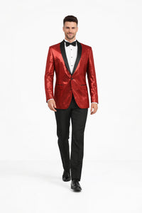 Shiny Sharkskin Metallic Scarlet Red Sequin Formal Sport coat Jacket