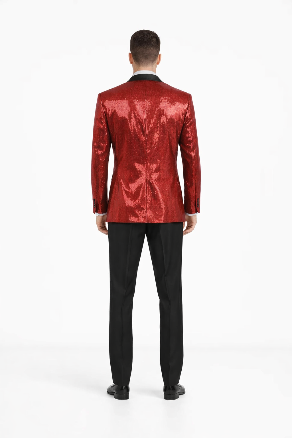 Shiny Sharkskin Metallic Scarlet Red Sequin Formal Sport coat Jacket