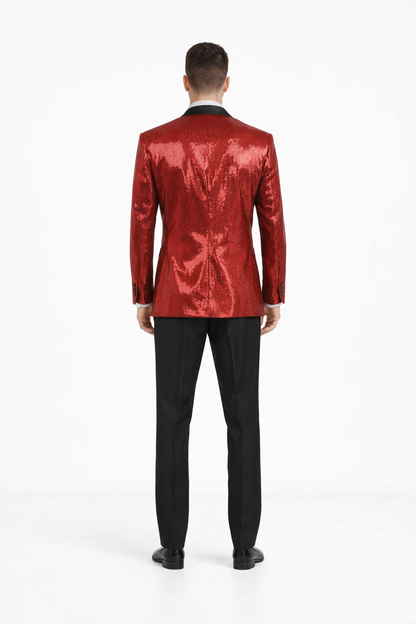 Shiny Sharkskin Metallic Scarlet Red Sequin Formal Sport coat Jacket