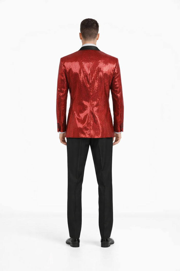 Shiny Sharkskin Metallic Scarlet Red Sequin Formal Sport coat Jacket