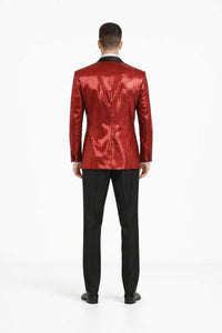 Shiny Sharkskin Metallic Scarlet Red Sequin Formal Sport coat Jacket