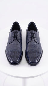 Los Altos Men’s Navy Teju Lizard and Caiman Oxford Shoes, Exotic Lace-Up Formal Dress Shoes