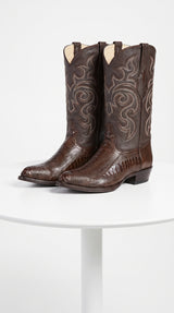 Los Altos Men’s Brown Ostrich Leg Cowboy Boots, J-Toe Exotic Western Dress Boots
