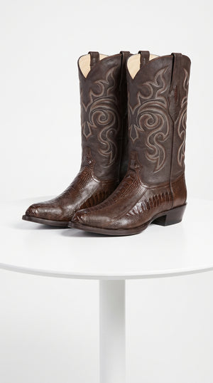 Los Altos Men’s Brown Ostrich Leg Cowboy Boots, J-Toe Exotic Western Dress Boots