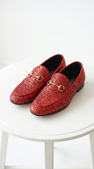 Bravo Men’s Red Glitter Sequin Prom Loafers, Modern Formal Tuxedo Dress Shoes