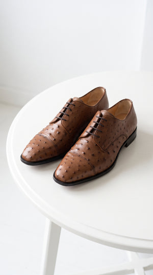Zelli Andrea Men’s Brandy Ostrich Cap Toe Shoes, Exotic Lace-Up Formal Dress Shoes
