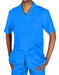 Men'S Two Piece Short Sleeve Blue Linen Casual Casual Two Piece Walking Outfit For Sale Pant Sets Suit