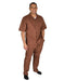 Men's Brown Short Sleeve Button Closure 100% Linen 2 Piece With Pleated Pant Shirt Walking Leisure Suit