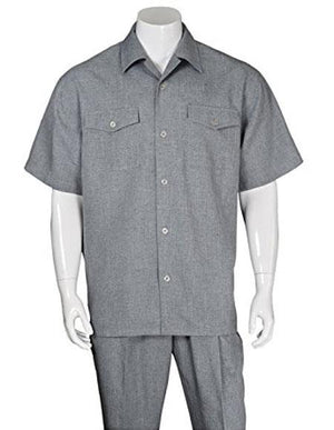 Men's Casual Short Sleeve Two Pieces Gray Casual Two Piece Walking Outfit For Sale Pant Sets Suits with Matching Pleated Pants