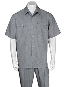 Men's Casual Short Sleeve Two Pieces Gray Casual Two Piece Walking Outfit For Sale Pant Sets Suits with Matching Pleated Pants