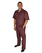 Men's Short Sleeve Button Closure 100% Linen 2 Piece Plum Shirt Walking Leisure Suit