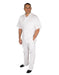 Men's Short Sleeve 100% Linen 2 Piece With Pleated Pant White Shirt Walking Leisure Suit