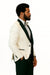 Hilton White and Black Paisley Peak Lapel Tuxedo Jacket with Matching Shawl Vest and Wool Pants – Includes Bow Tie