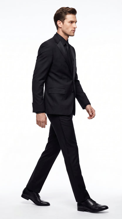 Men’s Black 2-Button Tuxedo Package Deal – Black Dress Shirt & Tie Formal Suit Set