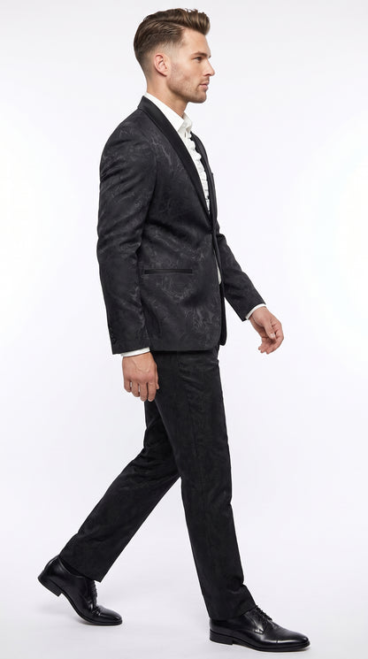Men’s Black Paisley Floral Suit – Patterned Prom & Wedding Formal Suit