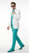 White and Turquoise Tuxedo Wedding Suit - White Dinner Jacket + Vest + Pants + Bow-tie