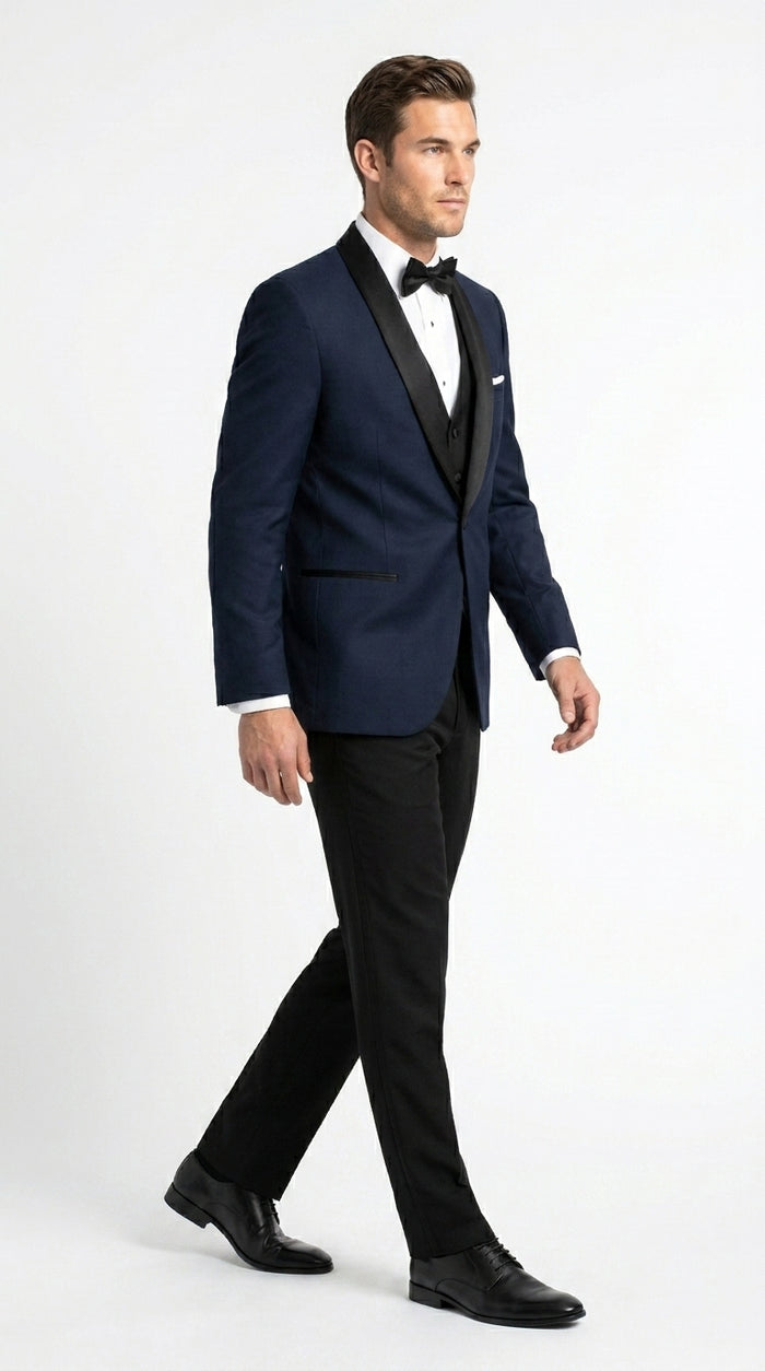 Suit Midnight Dark Navy Blue Suit For Men Tux With Black Lapel Suit Shawl Collar 1 Button Dinner Jacket Looking