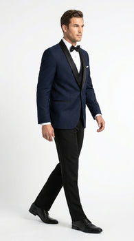 Suit Midnight Dark Navy Blue Suit For Men Tux With Black Lapel Suit Shawl Collar 1 Button Dinner Jacket Looking
