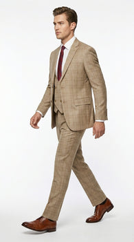 Men’s Renaissance Collection Camel 3 Piece Suit with Jacket, Vest and Pants, Formal Wedding Dress Suit