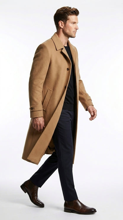 Men’s Toast Full Length 53 Inch Top Coat with Single Breasted Front, Microfiber Dress Overcoat