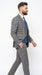 Men’s Blue and Gold Windowpane Plaid 3 Piece Wool Suit with Double Breasted Vest