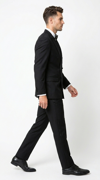 Men’s Black Double Breasted Tuxedo with Super 150s Style, Designer Formal Wedding Dinner Suit