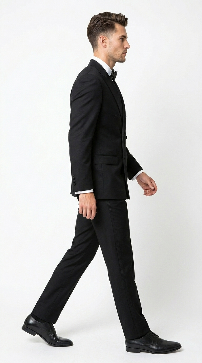 Men’s Black Double Breasted Tuxedo with Super 150s Style, Designer Formal Wedding Dinner Suit