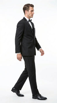 Men’s Black 2 Button Classic Vested Wedding Tuxedo with Satin Lapel and Matching Pants