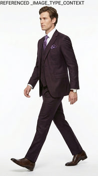 Men’s Very Dark Purple Plum Eggplant 3 Piece Suit, Classic Vested 2 Button Wedding Business Suit Set