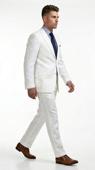 Men’s White Lightweight Linen 2 Button Suit, Formal Wedding Beach Summer Suit Set