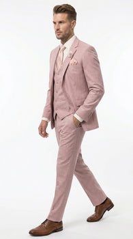 Men’s Mauve Rose Gold Light Pink 3 Piece Wedding Suit, Formal Vested Groom Prom Suit Set