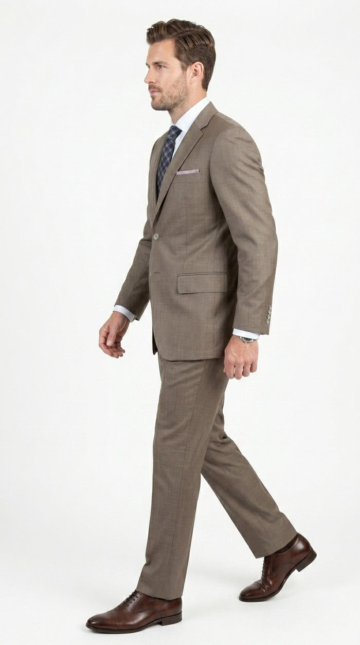 Men’s Taupe 2 Button Suit, Classic Business Wedding Church Formal Dress Suit Set