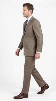 Men’s Taupe 2 Button Suit, Classic Business Wedding Church Formal Dress Suit Set