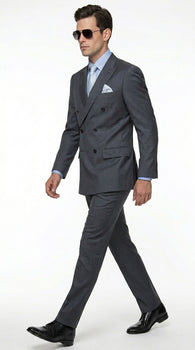 Men’s Charcoal Grey Double Breasted Wool Suit, Designer Formal Wedding Business Dress Suit Set