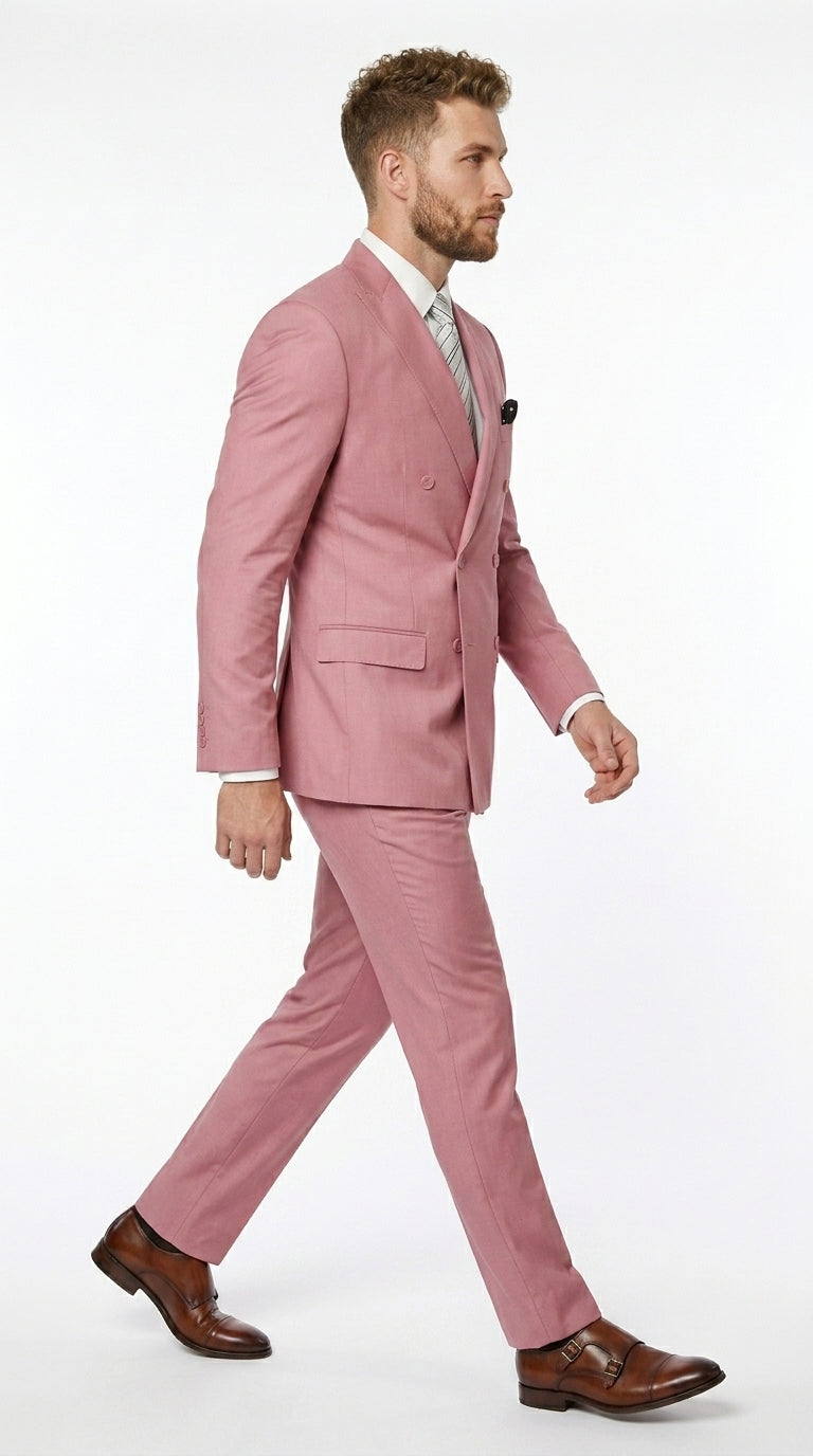 Men’s Blush Pink Double Breasted Easter Suit, Lightweight Summer Wedding Church Dress Suit Set Modern Fit