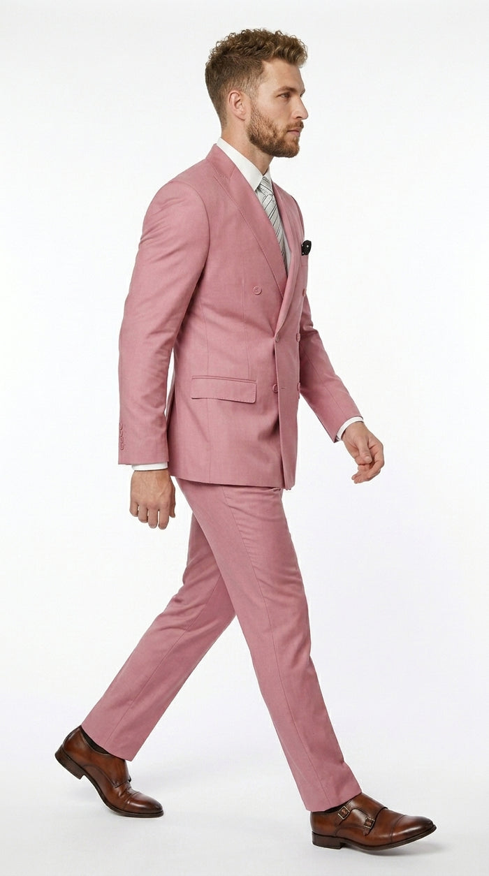 Men’s Blush Pink Double Breasted Easter Suit, Lightweight Summer Wedding Church Dress Suit Set Modern Fit