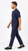 Men’s Dark Navy Linen Short Sleeve Walking Suit, Casual 2 Piece Shirt and Pleated Pants Set