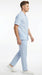 Men’s Blue Seersucker 2 Piece Walking Set, Short Sleeve Shirt and Pants Summer Outfit
