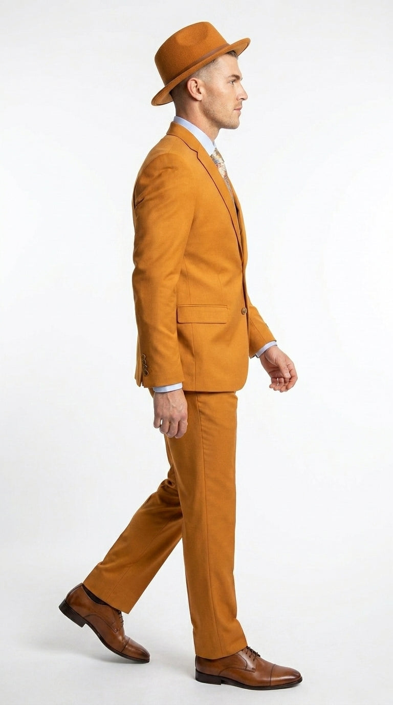 Men’s Light Rust Copper 2 Button Modern Fit Suit, Fall Color Church Dress Suit