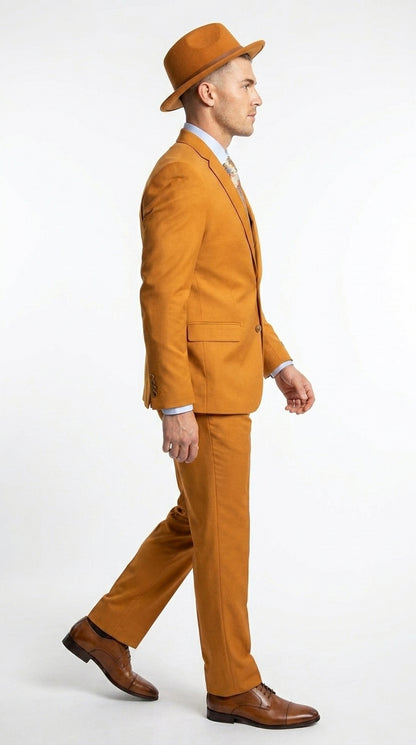 Men’s Light Rust Copper 2 Button Modern Fit Suit, Fall Color Church Dress Suit