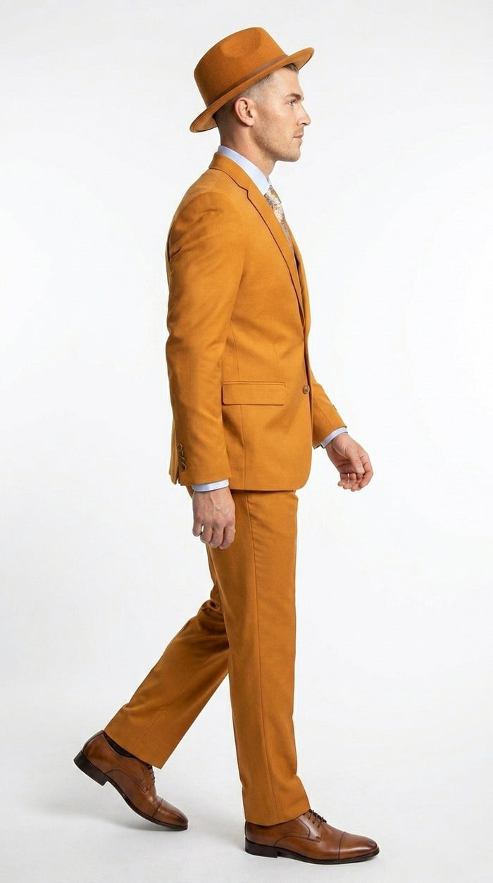 Men’s Light Rust Copper 2 Button Modern Fit Suit, Fall Color Church Dress Suit