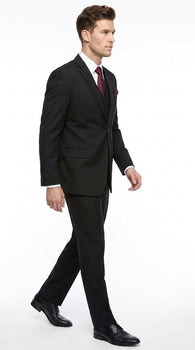 Men’s Black 3 Piece Wool Suit, Super 150’s Italian Fabric Business Wedding Formal Suit